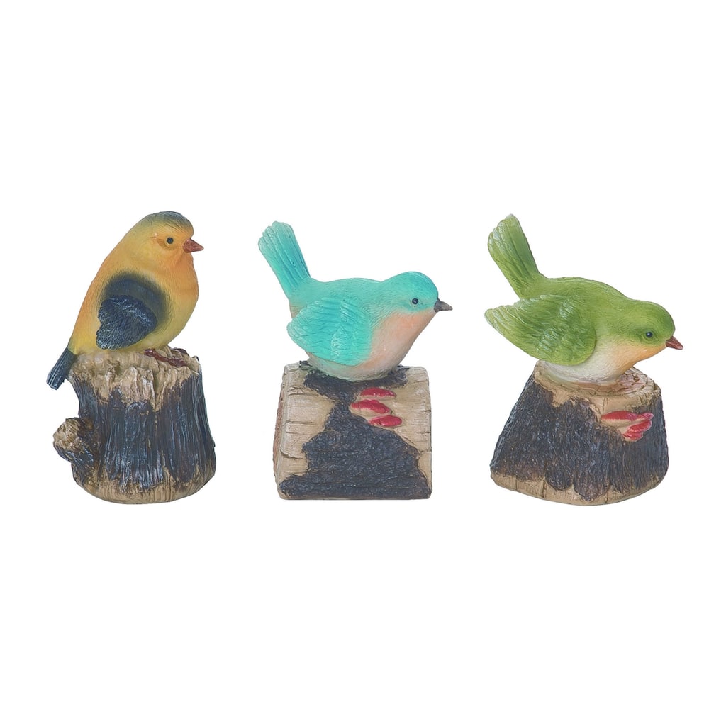 Transpac Resin Bird On Log Figurine Set of 3 Spring Home Decorations