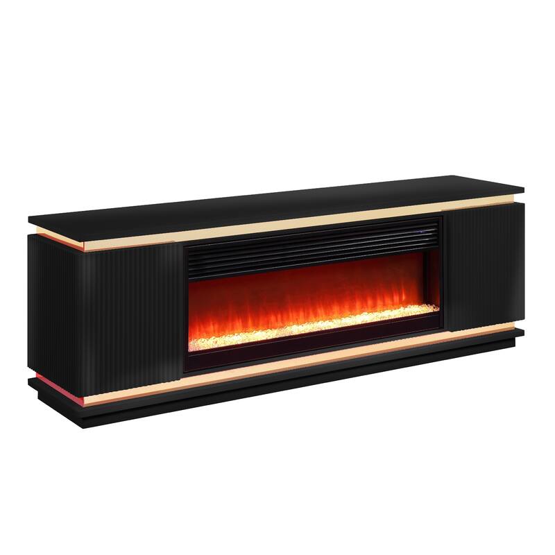 Stan TV Stand Cabinet, 7 Color Fireplace, Speaker, 71 Inch Black