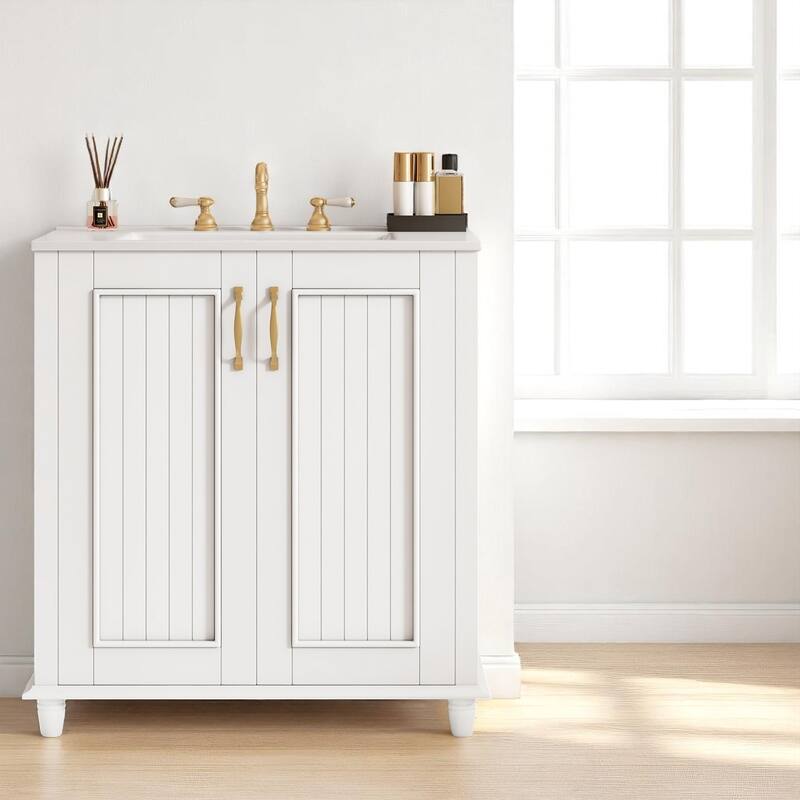 Modern 30 Inch Bathroom Vanity with Sink, Soft Close Door, Hidden Drawer, Solid Wood and MDF Storage Cabinet