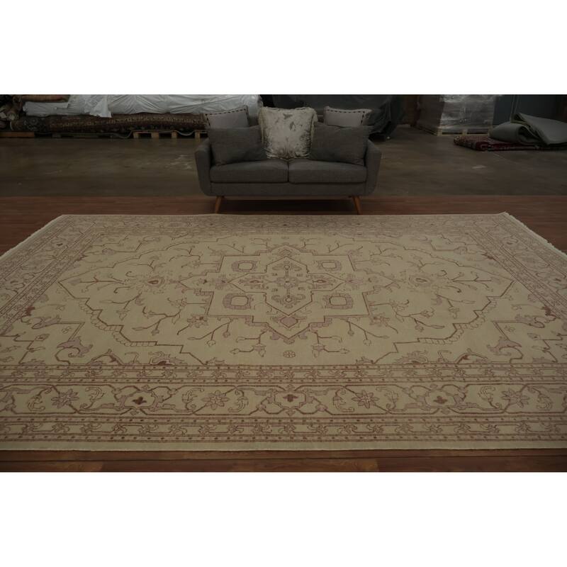 Hand Knotted Oriental 100% Wool Carpet Traditional Floral Beige & Ivories Peshawar Area Rug - 13' 9'' X 9' 9''