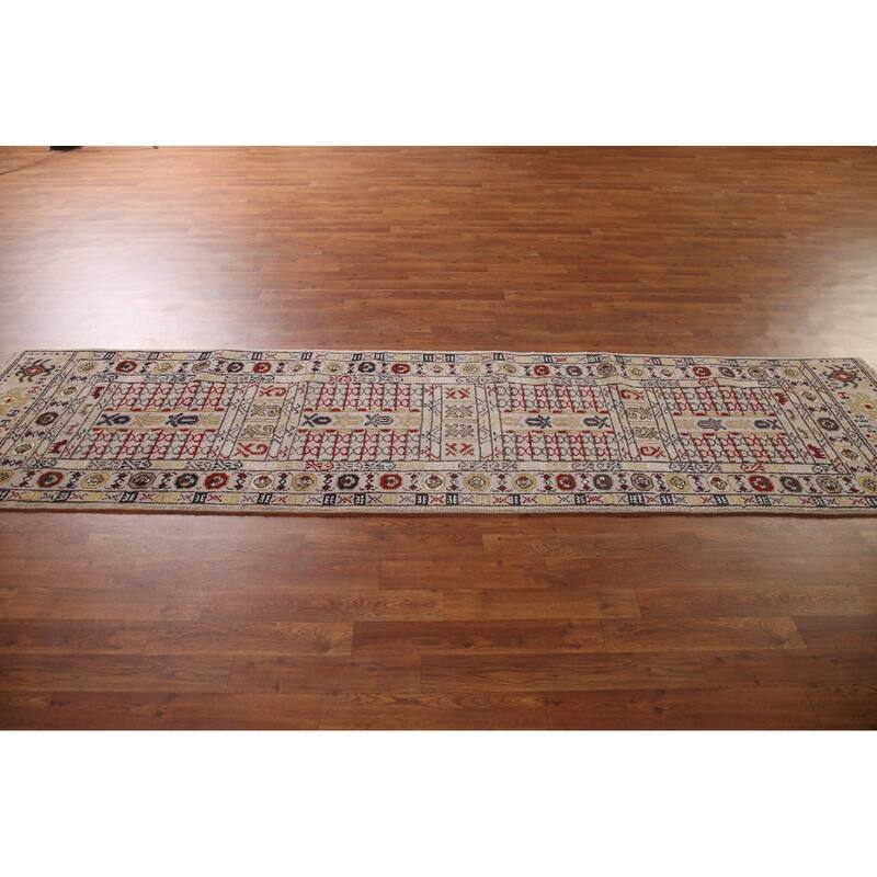 Tribal Geometric Khotan Runner Rug Hallway Handmade Wool Carpet - 2'6"x 10'0"