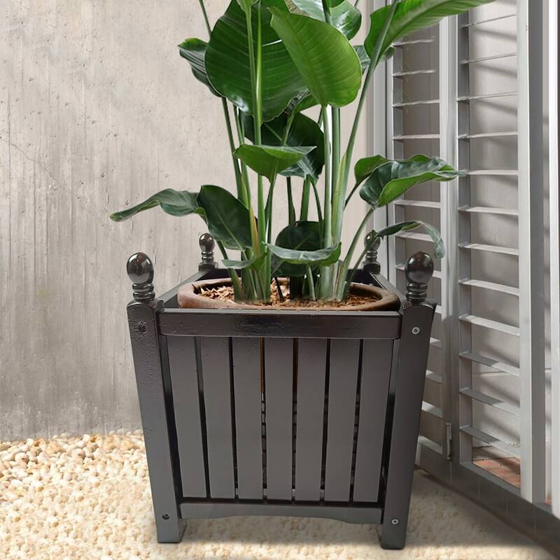 Square Wood Flower & Herb Pot Garden Plant Vegetable Container - 15.75"Lx15.75"Wx18.5"H - DarkBrown