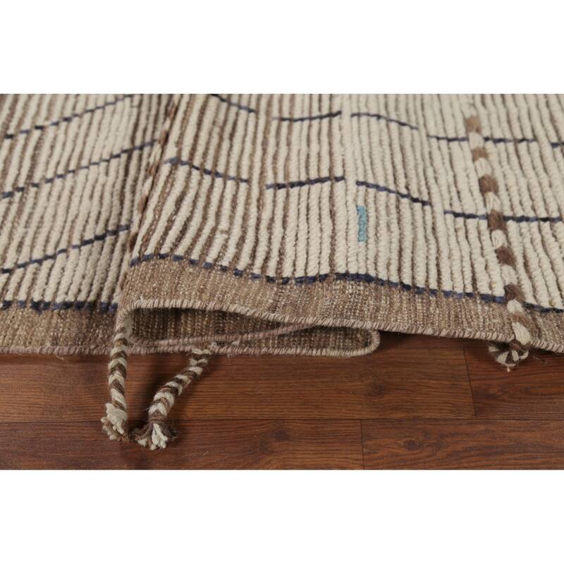 Beige Moroccan Striped Rug Hand-Knotted Wool Carpet - 5'8"x 9'11"