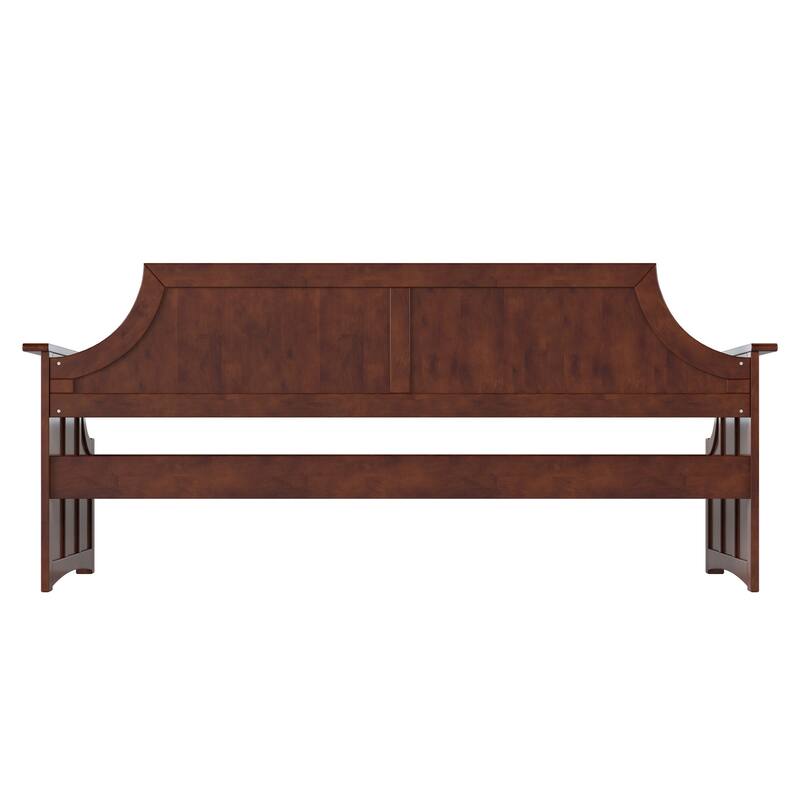 Twin Daybed with Wood Frame - Walnut Finish, Curved Backboard, Day Bed for Living Room or Guest Room