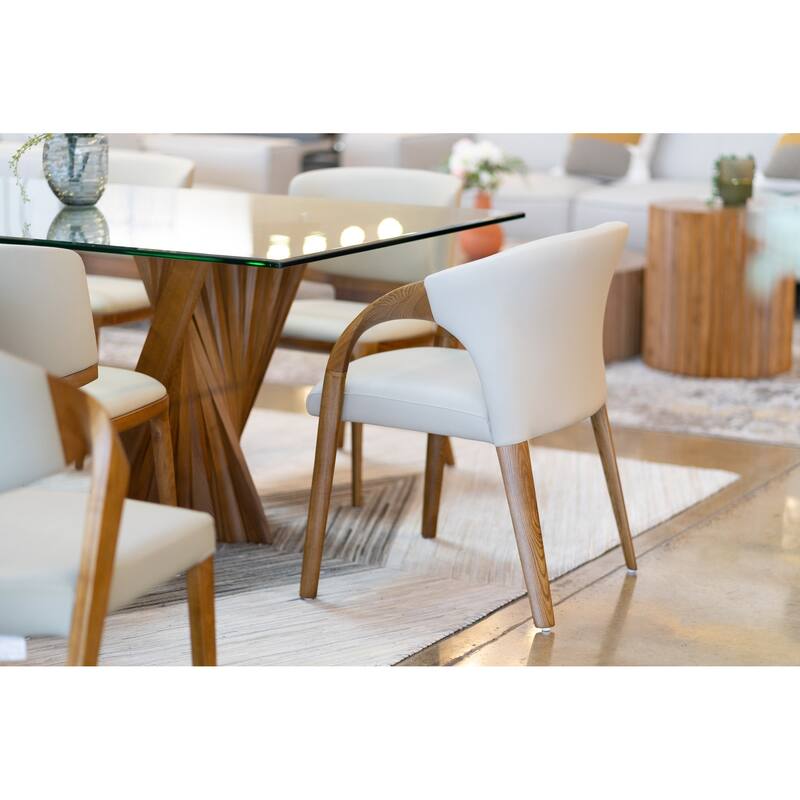 Modrest Wynetta Mid-Century Modern Grey Vegan Leather & Walnut Dining Chair