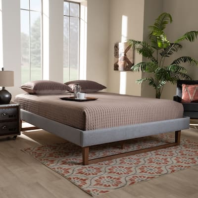 Full Size Bed Frame Modern Platform Bed Grey Fabric Wood Bed