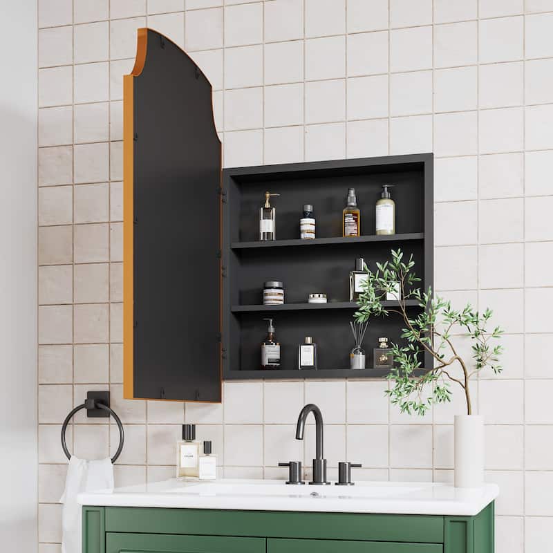 Farmhouse Bathroom Medicine Cabinet with Mirror Wall-Mounted Storage Cabinet with 3 Shelves Bathroom Organizer - 29.9" x 19.7"