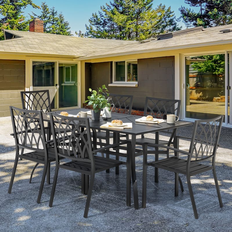 Outdoor 7-Piece Iron Dining Set with 1.77'' Umbrella Hole, Black