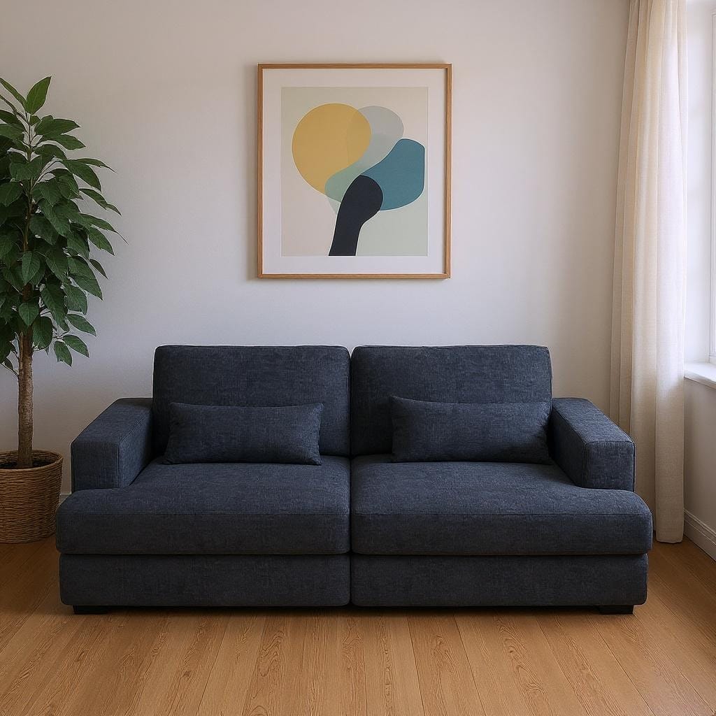 HomeRoots 93" Blue Chenille Modular Stainless Steel Sleeper Sofa With Toss Pillows