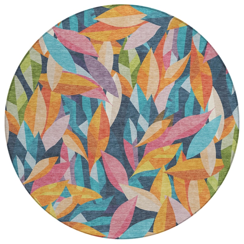 Machine Washable Indoor/ Outdoor Modern Floral Chantille Rug