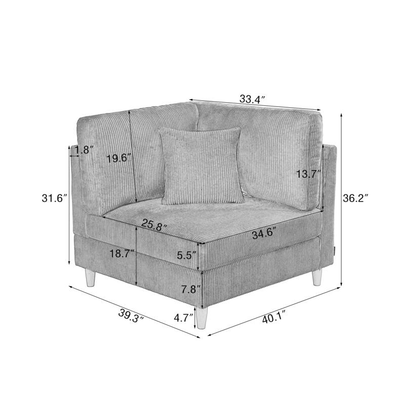 Corduroy Accent Chair with Ottoman Modular Couch Sectional Sofa