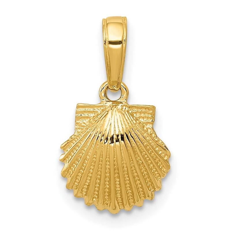 Curata 14k Yellow Gold 18" Textured Scallop Shell Pendant Necklace - 17.7x10.7mm