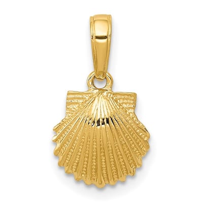 Curata 14k Yellow Gold 18" Textured Scallop Shell Pendant Necklace - 17.7x10.7mm