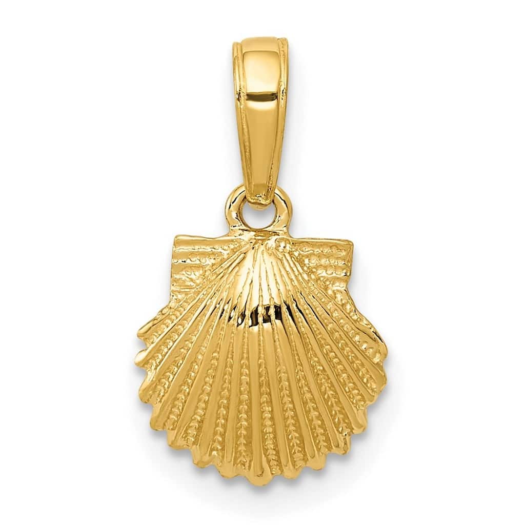 Curata 14k Yellow Gold 18" Textured Scallop Shell Pendant Necklace - 17.7x10.7mm