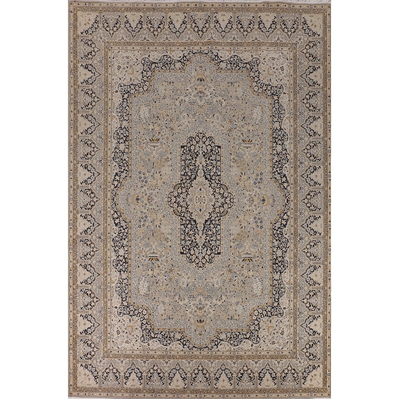 Traditional Grey Kashan Turkish Area Rug Machine Made Floral Carpet - 9'9" x 12'11"