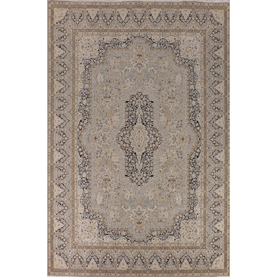 Traditional Grey Kashan Turkish Area Rug Machine Made Floral Carpet - 9'9" x 12'11"