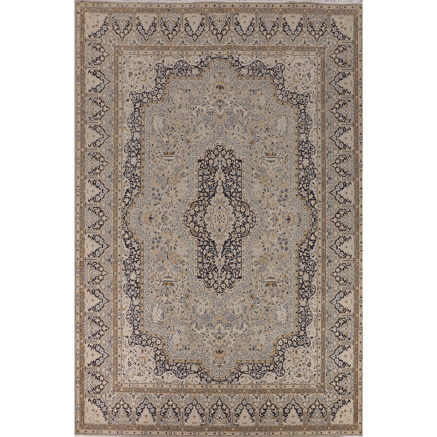 Traditional Grey Kashan Turkish Area Rug Machine Made Floral Carpet - 9'9" x 12'11"