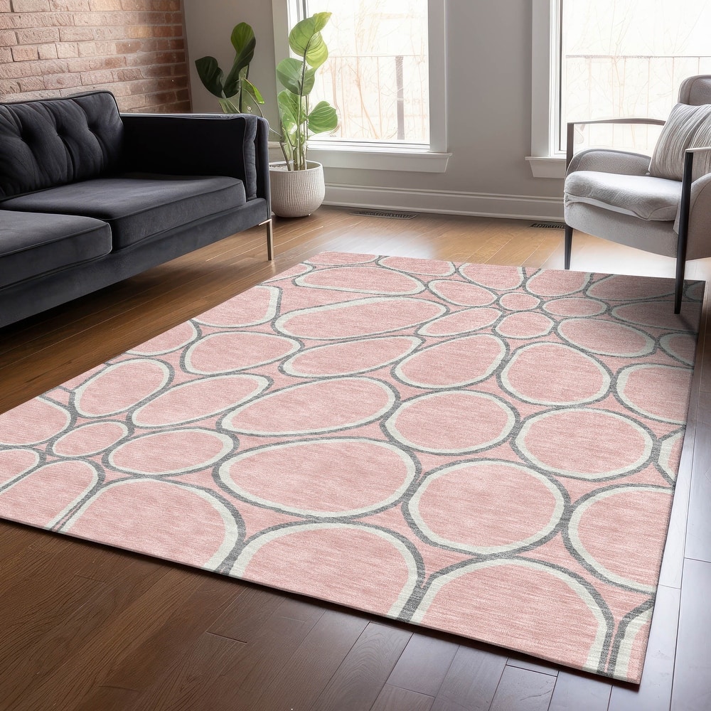 Machine Washable Indoor/ Outdoor Modern Bubbles Chantille Rug