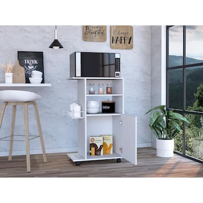 Rolling Kitchen Island Cart with 1-Cabinet and 2-Open Shelves