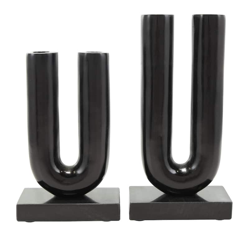 Aluminum Metal Geometric U-Shaped Decorative Candle Holder with Marble Bases - Set of 2 Gold or Black - Roche River Decor
