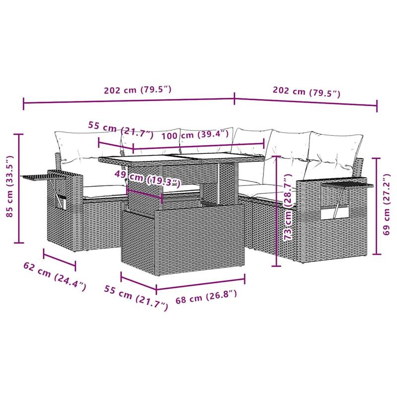 vidaXL Patio Sofa Set with Cushions Outdoor Furniture 6 Piece Poly Rattan