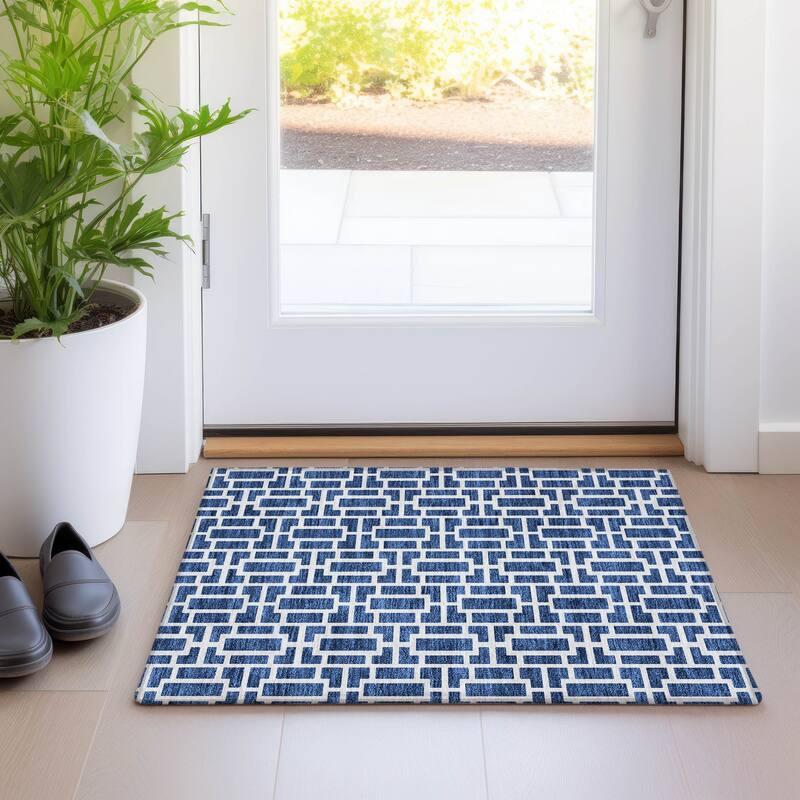 Premium Washable Super Soft Modern Geo Mayfield Rug - Navy - 1'8" x 2'6"