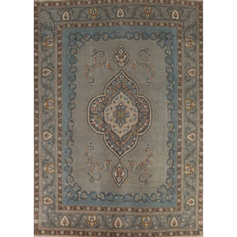 Tabriz Persian Vintage Area Rug Hand-Knotted Bedroom Wool Carpet - 9'7" x 12'9"