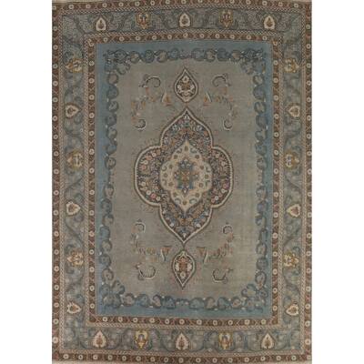Tabriz Persian Vintage Area Rug Hand-Knotted Bedroom Wool Carpet - 9'7" x 12'9"