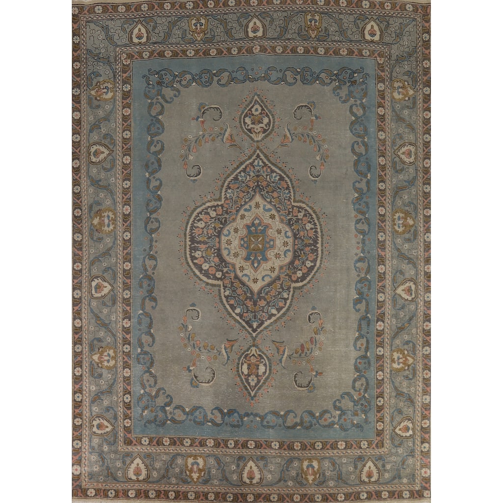 Tabriz Persian Vintage Area Rug Hand-Knotted Bedroom Wool Carpet - 9'7" x 12'9"