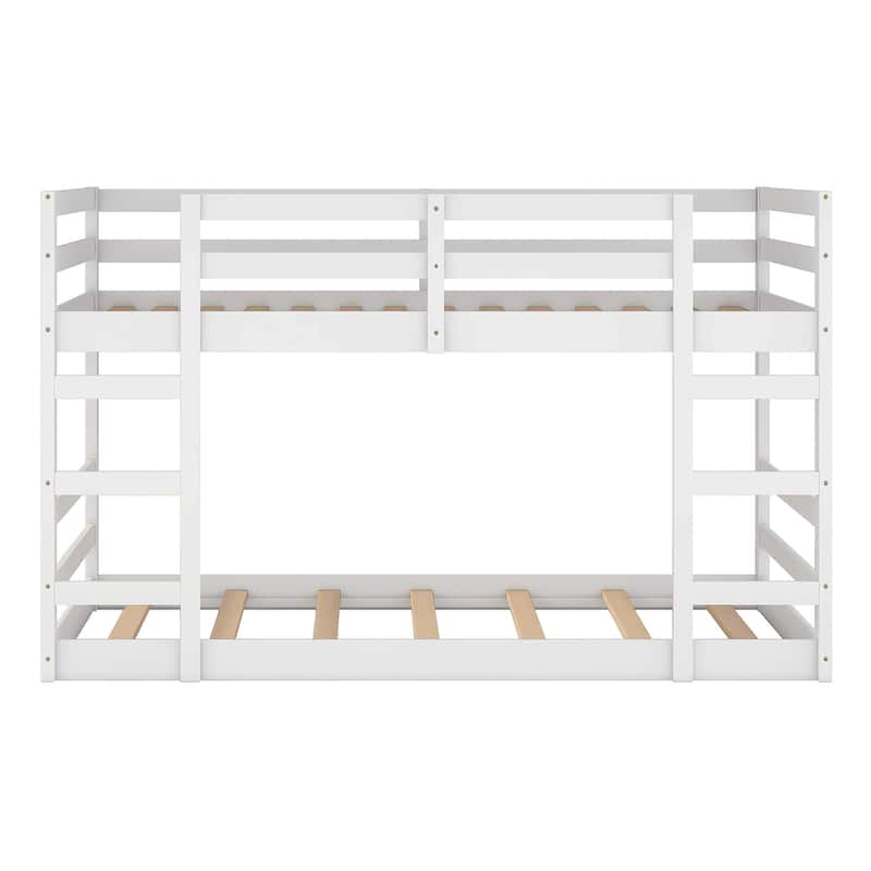 Roomfitters Twin Over Twin Bunk Bed with Ladder, Solid Wood Frame, Space-Saving Modern Bedroom Furniture, White