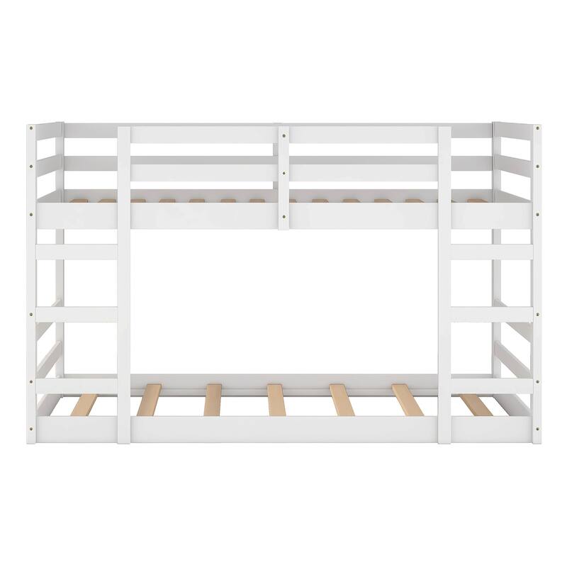 Solid Pine Twin Bunk Bed, Ladder, Full-length Guardrail, Space-Saving
