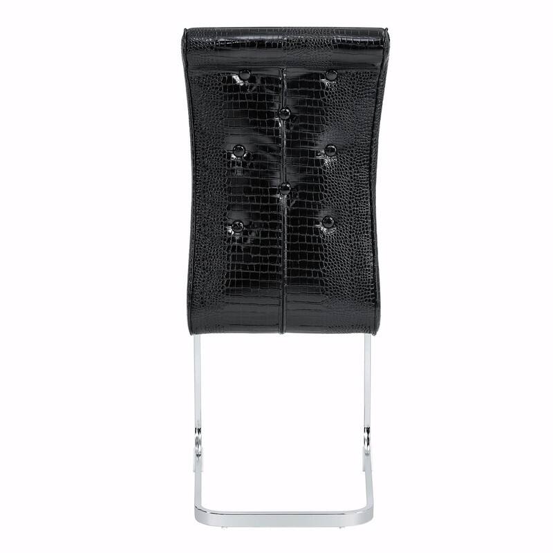 Set of 2 Retro Alligator Skin Upholstered Dining Chairs with Crystal Buckle Design & Faux Leather