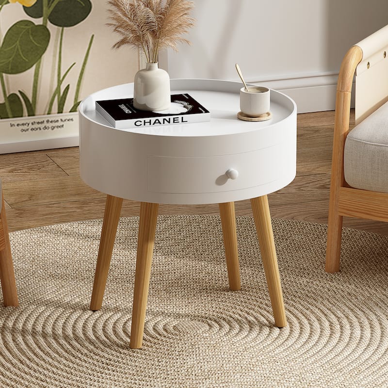 18"H Storage Drawer Bedside Table Bedside Table Sofa Side Coffee Table Furniture Living Room - White