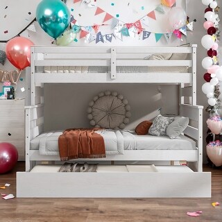 Twin over Full Bunk Bed with Twin Size Trundle, Utilize the Space, White