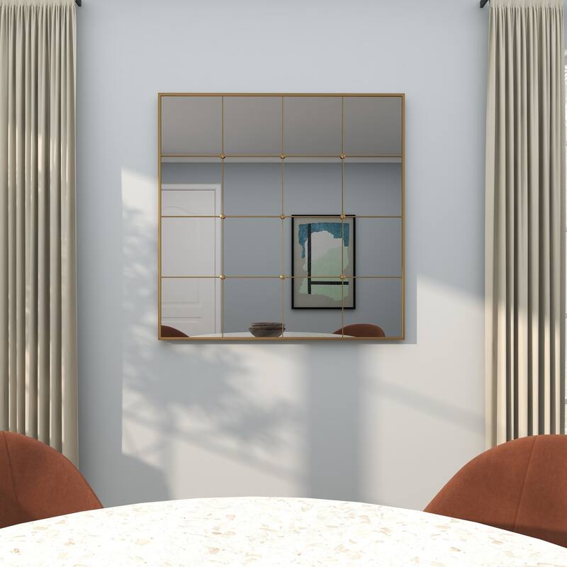 CosmoLiving by Cosmopolitan Gold Metal Window Pane Inspired Room Wall Mirror