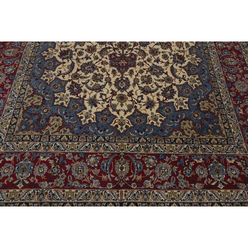 Hand Knotted Oriental 100% Kork Wool Carpet Traditional Floral Beige & Ivories Isfahan Area Rug - 10' 7'' X 6' 7''