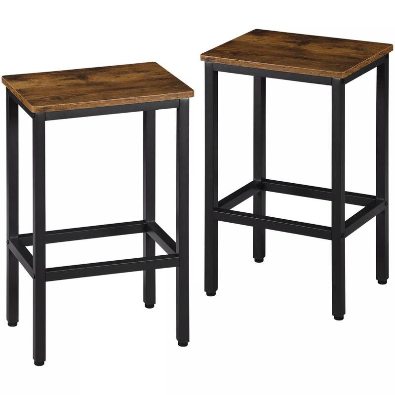 HomeRoots Set of Two 26" Brown and Black Steel and Wood Backless Counter Height Bar Chairs