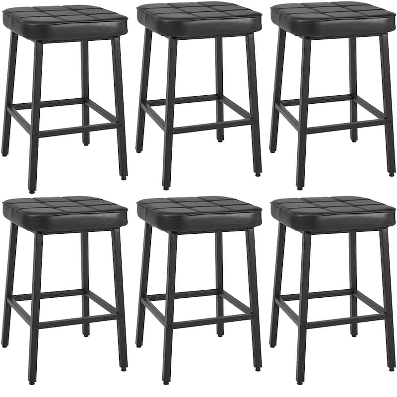 VECELO 24 Inch Counter Height Bar Stools, Backless Bar Stools Set of 2/4/6, Leather Kitchen Stools - Set of 6 - Black