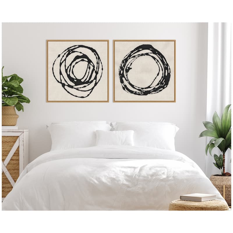Kate and Laurel Sylvie Flowing Circle Abstracts - 2 Piece Framed Canvas Art Set by The Creative Bunch Studio