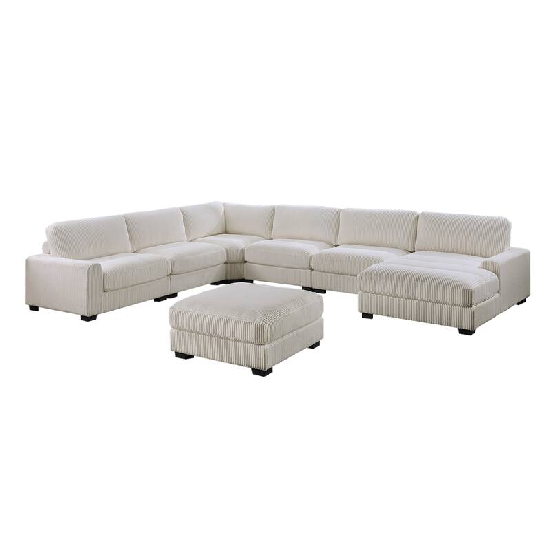 7 Piece Corduroy Upholstered Modular Sectional Sofa Set - Beige