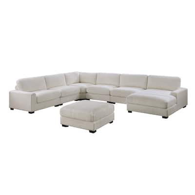 7 Piece Corduroy Upholstered Modular Sectional Sofa Set