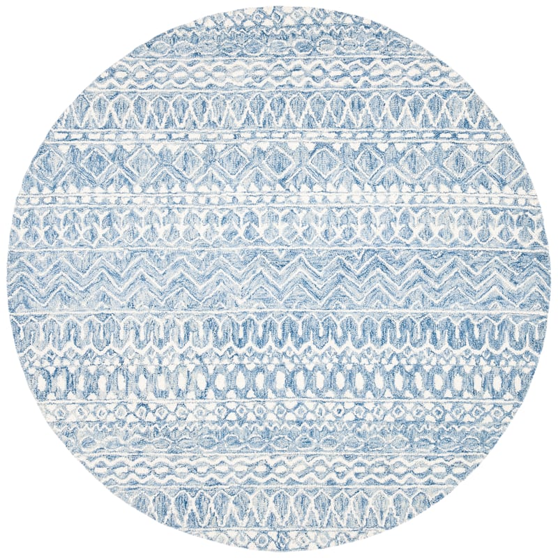 SAFAVIEH, Handmade Micro-Loop Fedosia Wool Rug - 5' Round - Blue/Ivory