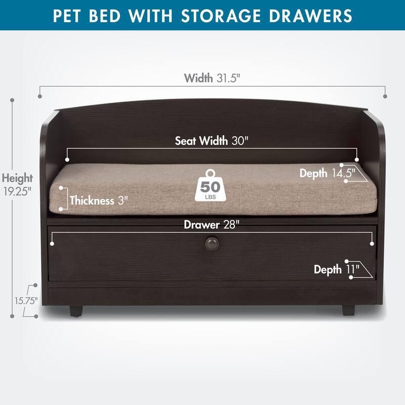 Studio Designs Paws & Purrs Pet Sofa Bed with Storage Drawer and Washable Cover Espresso/Sand