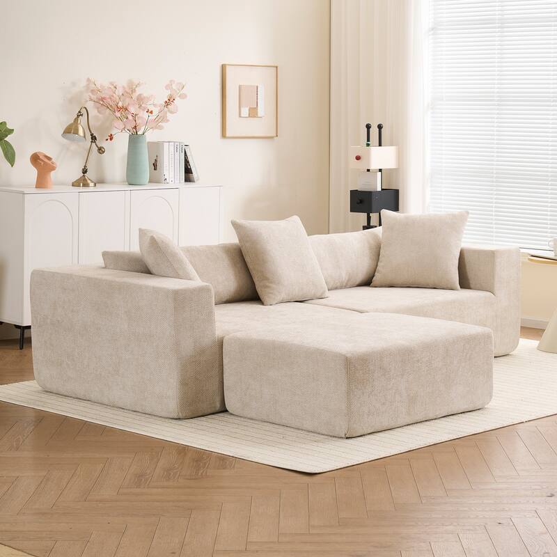 Modular 3-Seat Sectional Sofa Cloud Sofa with L-Shaped Lounge Chair for Living Room Bedroom