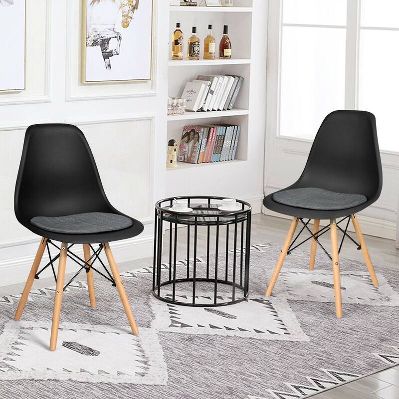 Set of 2 Ergonomic Dining Chairs with Soft Linen Cushion and Sturdy PP Seat and Wooden Frame - 18" x 19" x 33" (W x D x H)