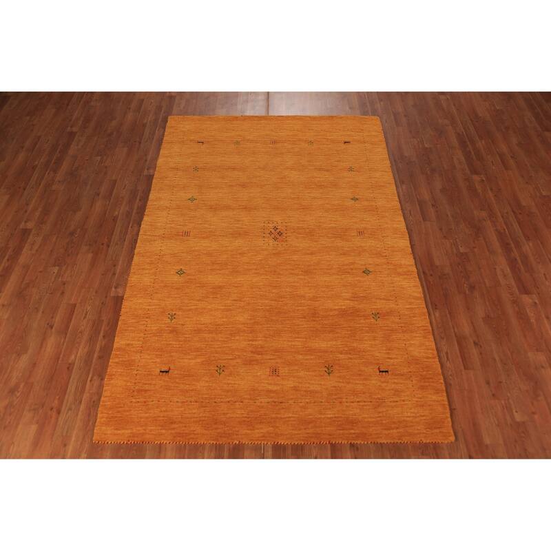 Orange Gabbeh Modern Area Rug Hand-Knotted Wool Carpet - 5'3" x 8'0"