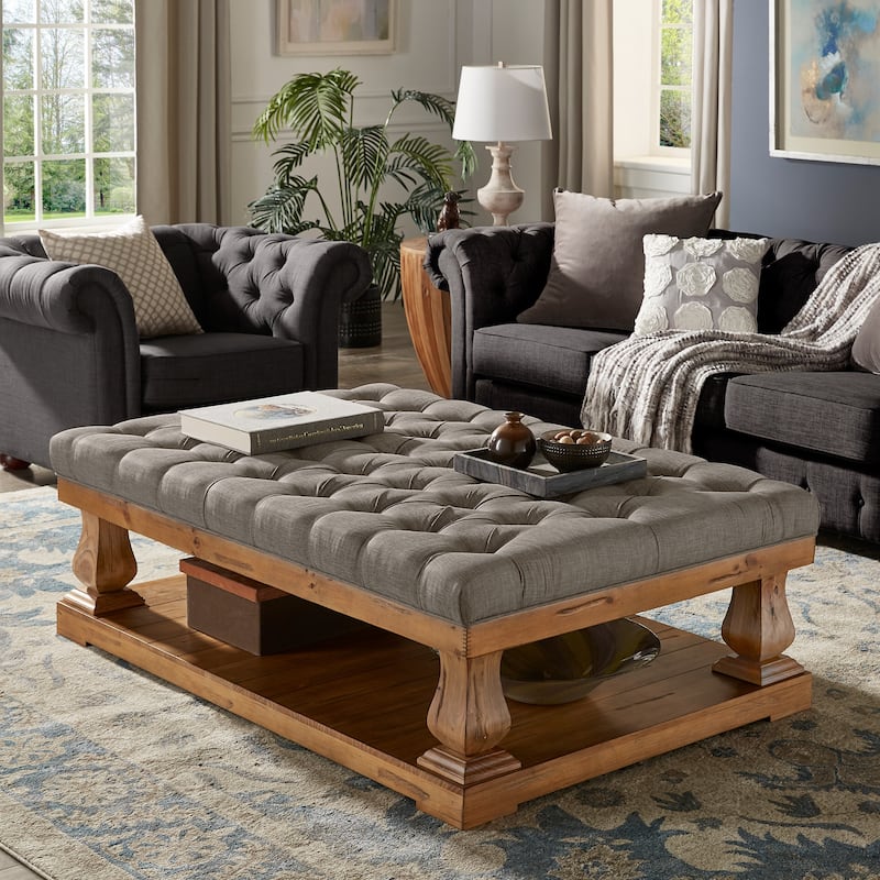 Knightsbridge Linen Baluster Coffee Table Ottoman by iNSPIRE Q Artisan - Grey