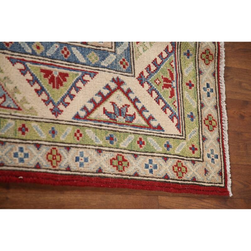 Geometric Red Kazak Oriental Area Rug Handmade Wool Carpet - 5'8" x 7'10"