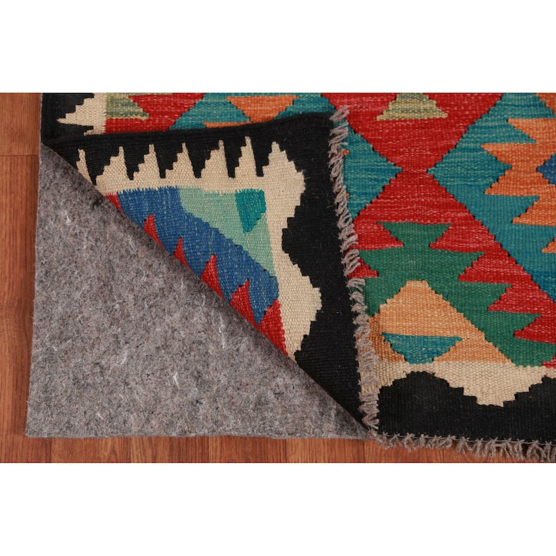 Hand Woven Oriental 100% Wool Carpet Southwestern Geometric Multi-Colored Kilim Runner Rug - 12' 10'' X 2' 9''