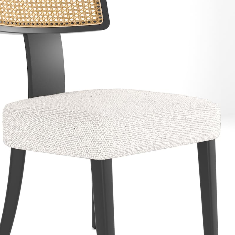 Set of 2 Mid-Century Modern Dining Chairs – Solid Wood Frame with Woven Rattan Backrest, Stylish Accent Chairs .